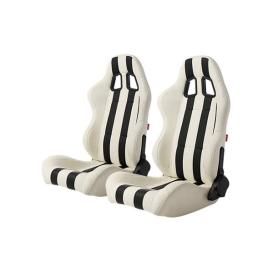 Cipher Auto CPA1026 White and Black Stripes Synthetic Leather Racing Seats