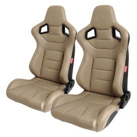 Cipher Auto CPA2001 Euro Series All Beige PU Leather Gold Stitches With Carbon Fiber PU Racing Seats - Pair