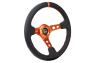 NRG Innovations 350mm Reinforced Sport Black Leather Steering Wheel with Round Holes, Orange Spokes and Orange Center Marke - NRG Innovations RST-006OR
