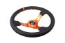 NRG Innovations 350mm Reinforced Sport Black Leather Steering Wheel with Round Holes, Orange Spokes and Orange Center Marke - NRG Innovations RST-006OR