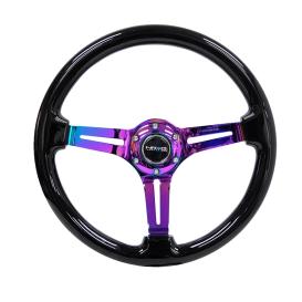NRG Innovations 350mm Reinforced Black Painted Wood Steering Wheel with Neo Chrome Slitted Spokes
