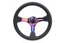 NRG Innovations 350mm Reinforced Black Leather Steering Wheel with Neo Chrome Slitted Spokes and Black Stitching - NRG Innovations RST-018R-MCBS