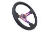 NRG Innovations 350mm Reinforced Black Leather Steering Wheel with Neo Chrome Slitted Spokes and Black Stitching - NRG Innovations RST-018R-MCBS