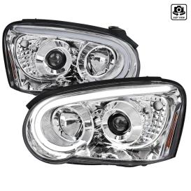 Spec-D Tuning Driver and Passenger Side Projector Headlights with LED DRL Tube (Chrome Housing, Clear Lens)