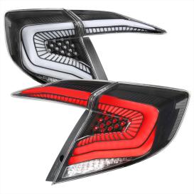 Driver and Passenger Side LED Tail Lights with Sequential Turn Signals and White LED Bar (Matte Black Housing, Clear Lens)