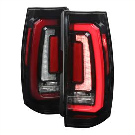 Driver and Passenger Side LED Tail Lights with Sequential Turn Signals and Red LED Bar (Glossy Black Housing, Clear Lens)
