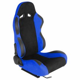 Spec-D Tuning Black / Blue Suede Fully Reclinable Racing Seat with Slider (Passenger Side)