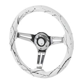 Spec-D Tuning 350mm Steering Wheel - Chrome / White & Black Splash